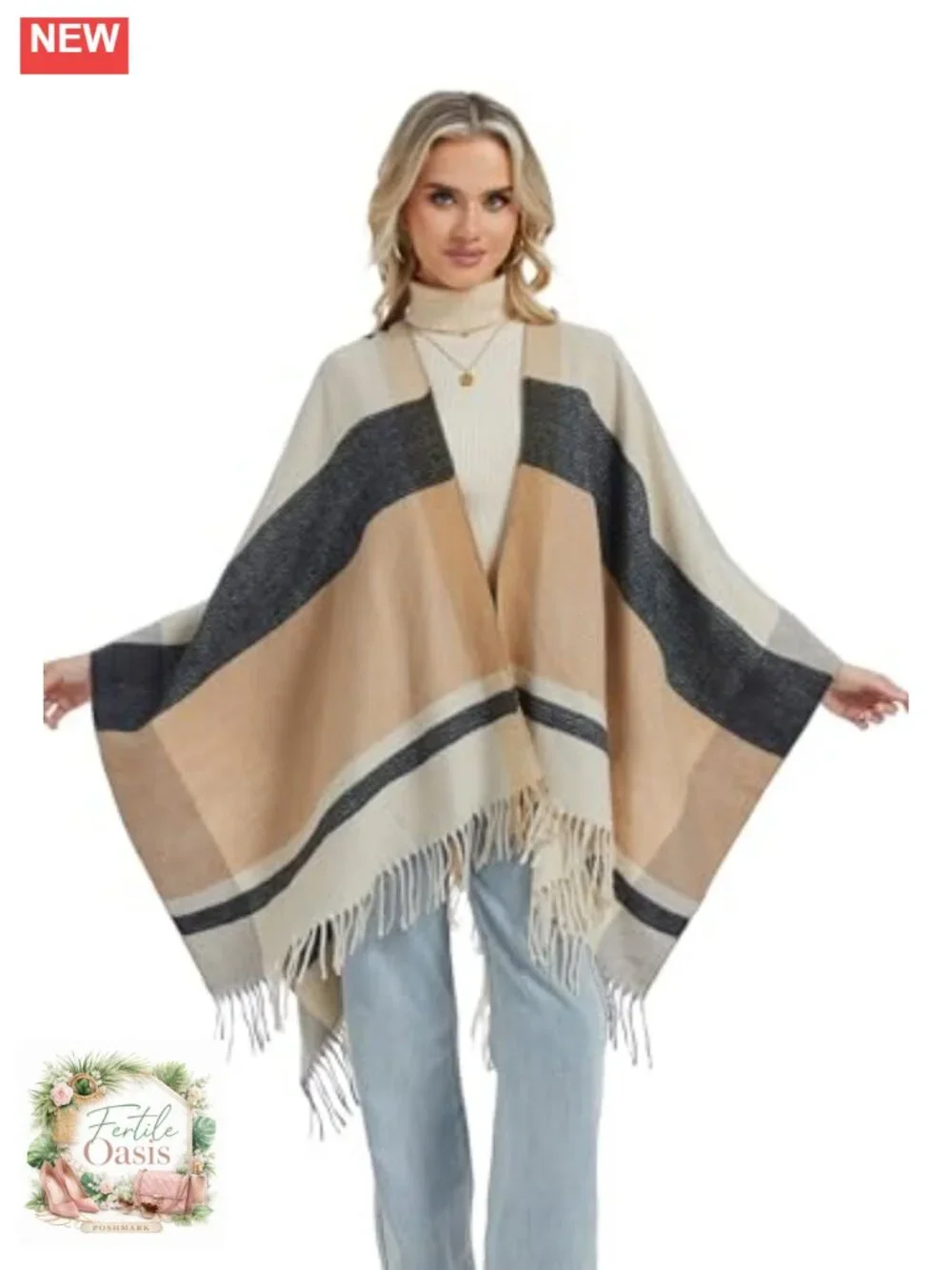 Women's Soft Faux Cashmere Shawl Wrap, Open Front Poncho Cape Cardigan,